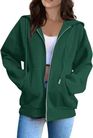 Womens Zip Up Hoodies Long Sleeve Sweatshirts Fall Outfits Oversized Sweaters Casual Fashion Jackets