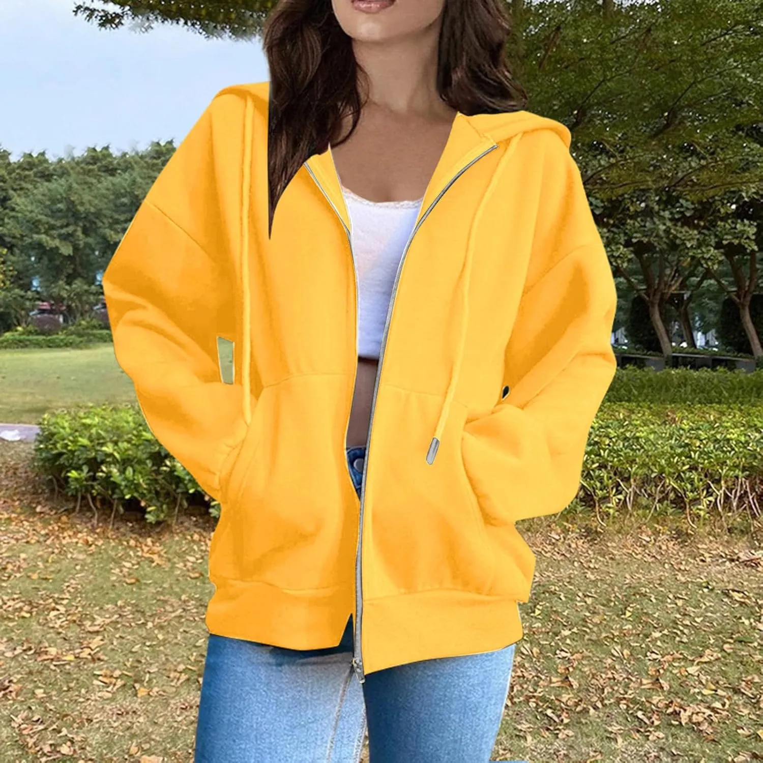 Womens Zip Up Hoodies Long Sleeve Sweatshirts Fall Outfits Oversized Sweaters Casual Fashion Jackets