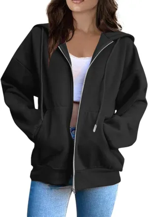 Womens Zip Up Hoodies Long Sleeve Sweatshirts Fall Outfits Oversized Sweaters Casual Fashion Jackets