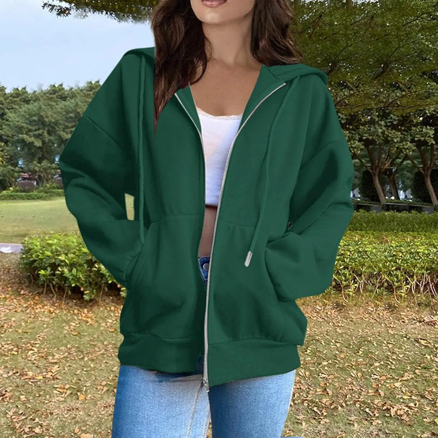 Womens Zip Up Hoodies Long Sleeve Sweatshirts Fall Outfits Oversized Sweaters Casual Fashion Jackets