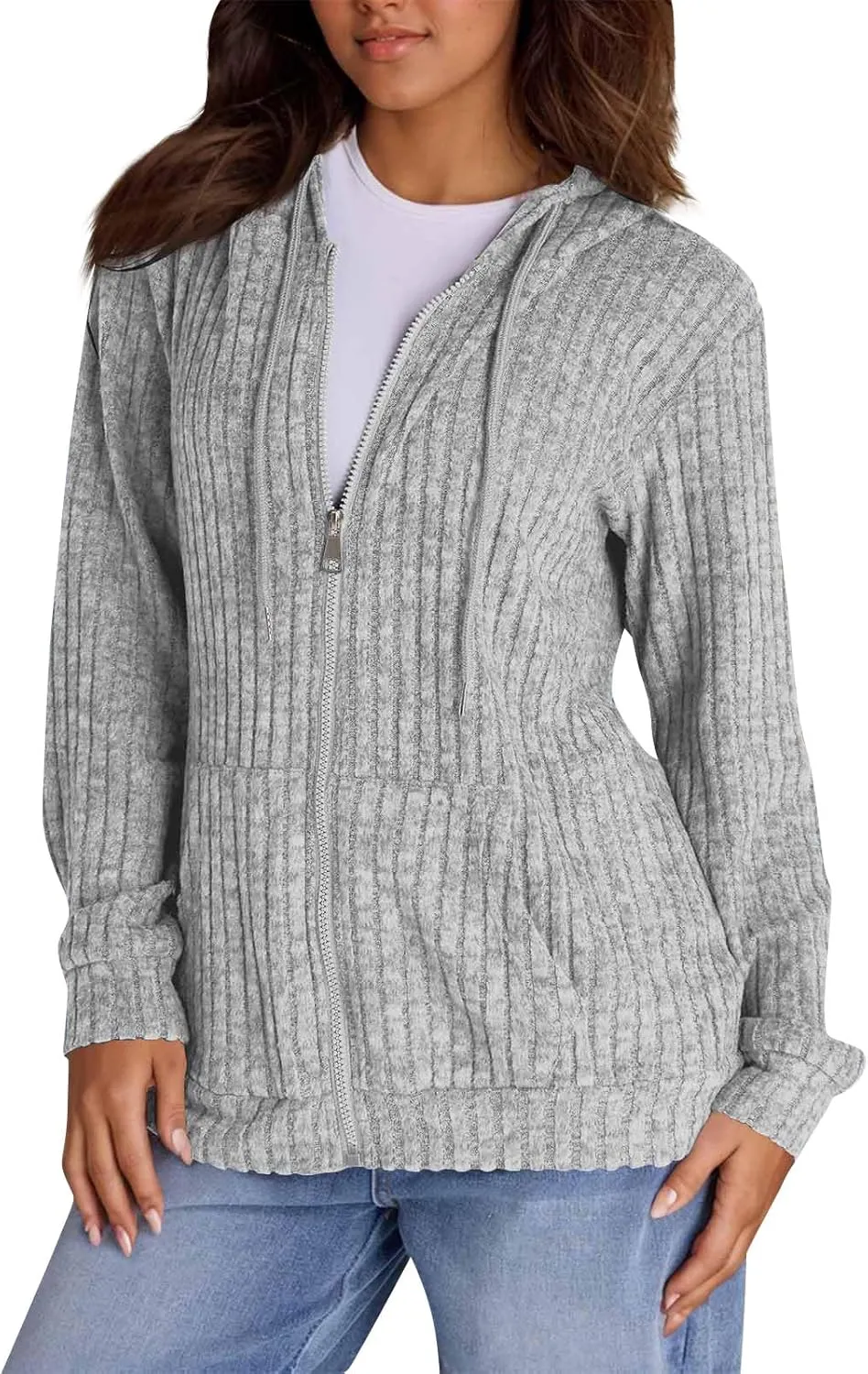 Womens Zip Up Hoodies Oversized Sweatshirt Long Sleeve Lightweight Jackets 2024 Fall Winter Outfits