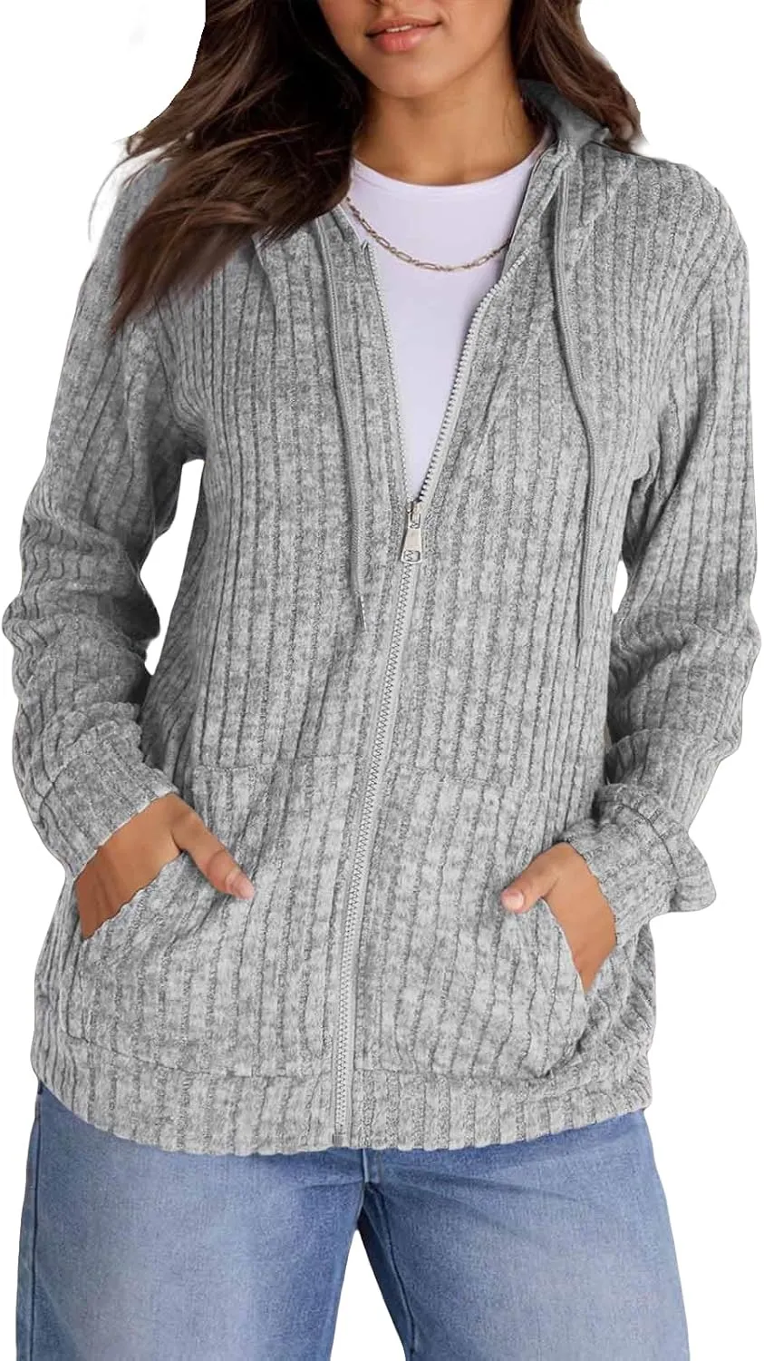Womens Zip Up Hoodies Oversized Sweatshirt Long Sleeve Lightweight Jackets 2024 Fall Winter Outfits