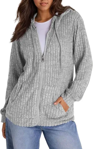 Womens Zip Up Hoodies Oversized Sweatshirt Long Sleeve Lightweight Jackets 2024 Fall Winter Outfits