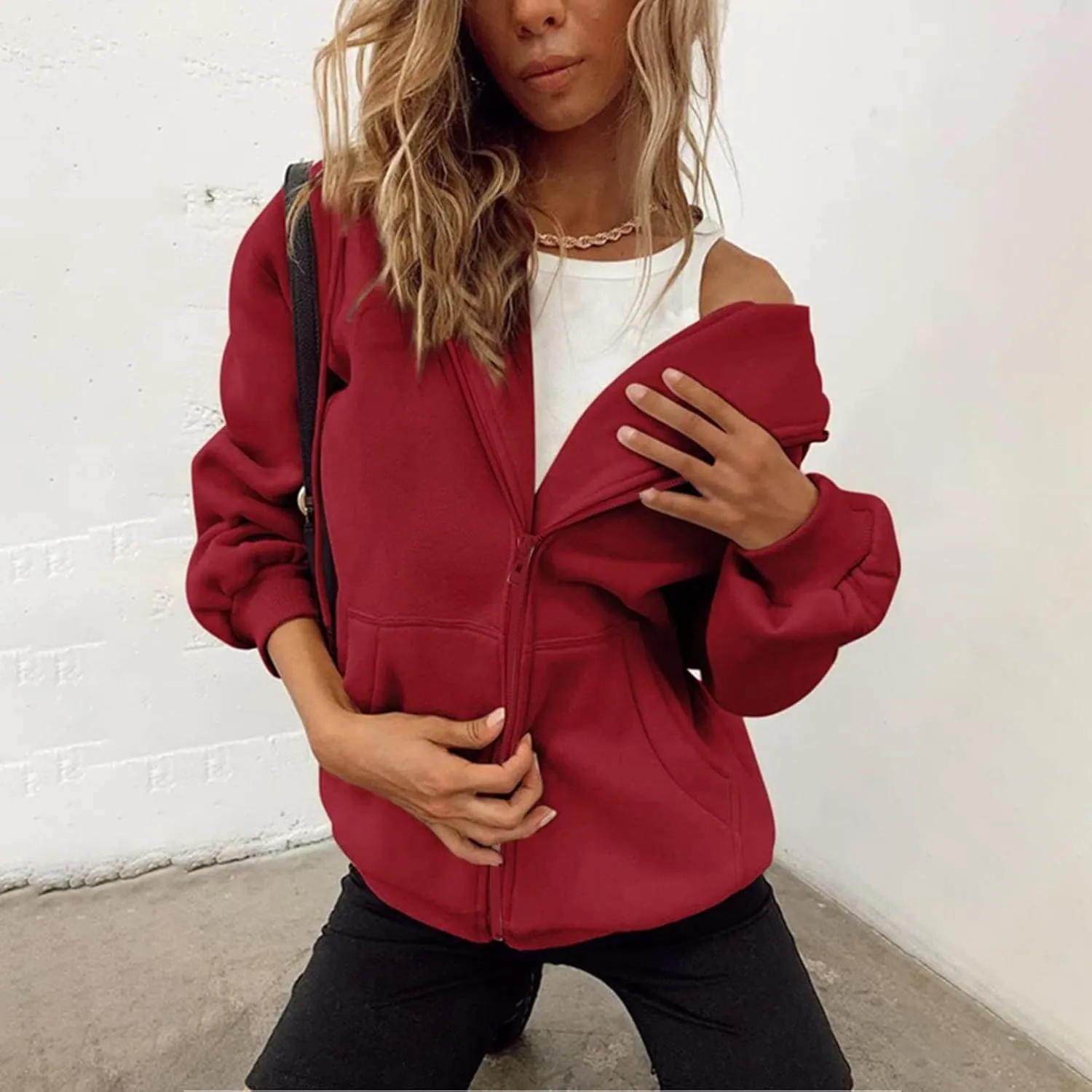 Women's Zip Up Y2K Hoodies Plus Size Trendy 2024 Jackets Long Sleeve Jacket Cute Drawstring Zip Up Hoodie