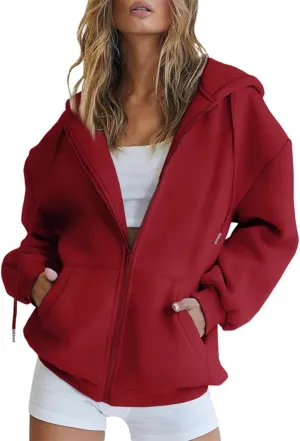 Women's Zip Up Y2K Hoodies Plus Size Trendy 2024 Jackets Long Sleeve Jacket Cute Drawstring Zip Up Hoodie