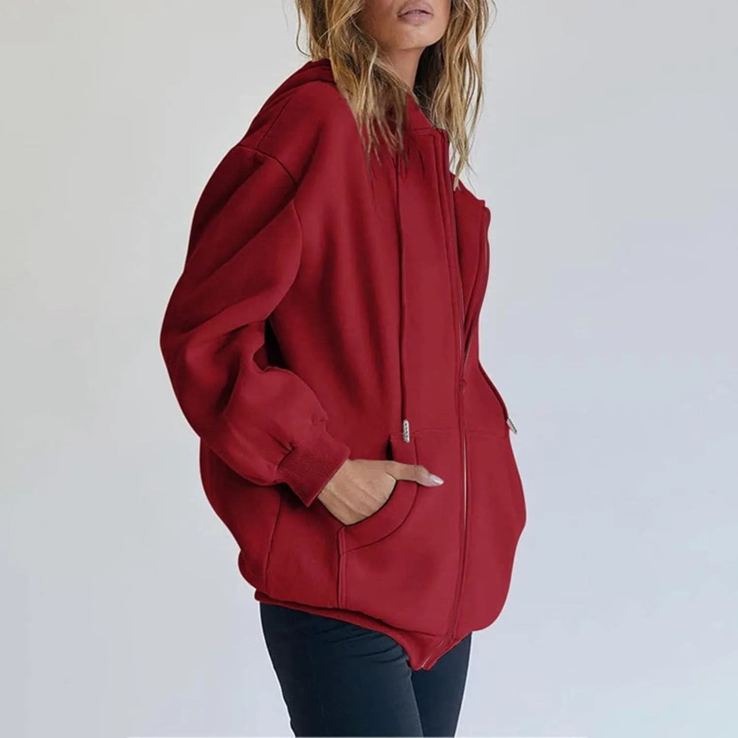 Women's Zip Up Y2K Hoodies Plus Size Trendy 2024 Jackets Long Sleeve Jacket Cute Drawstring Zip Up Hoodie