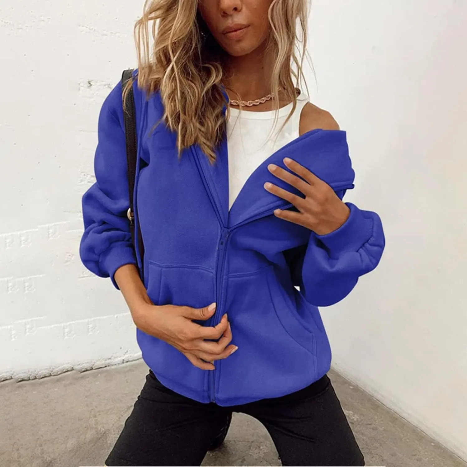 Women's Zip Up Y2K Hoodies Plus Size Trendy 2024 Jackets Long Sleeve Jacket Cute Drawstring Zip Up Hoodie