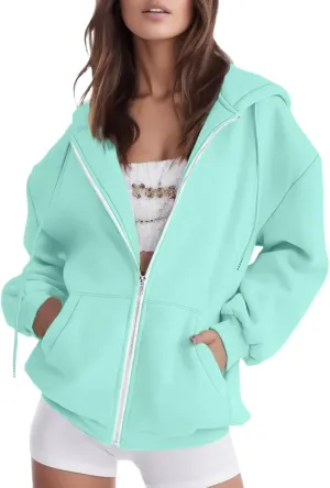 Women's Zip Up Y2K Hoodies Plus Size Trendy 2024 Jackets Long Sleeve Jacket Cute Drawstring Zip Up Hoodie