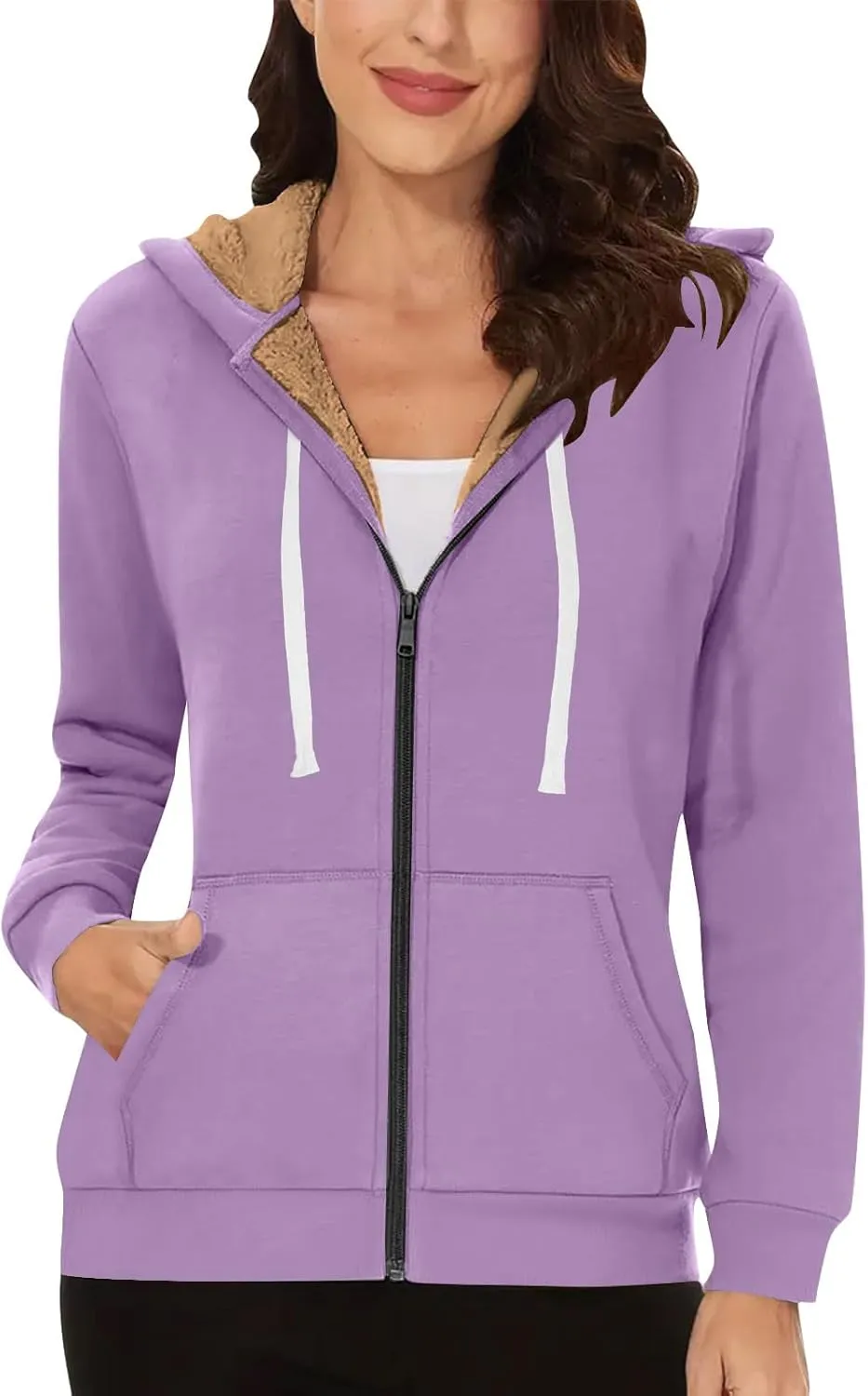 Womens Zipper Hoodies Warm Fleece Zip Jackets for Women Full Zip Up Sweatshirts Hoodie, Fleece Lined Jacket, Winter