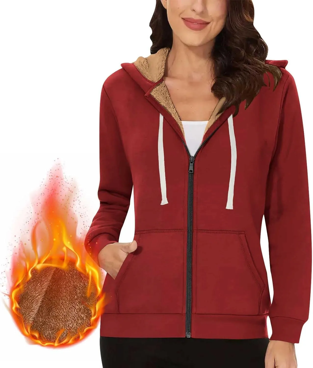Womens Zipper Hoodies Warm Fleece Zip Jackets for Women Full Zip Up Sweatshirts Hoodie, Fleece Lined Jacket, Winter