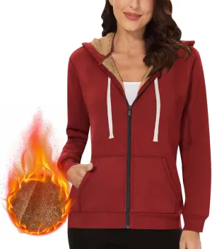 Womens Zipper Hoodies Warm Fleece Zip Jackets for Women Full Zip Up Sweatshirts Hoodie, Fleece Lined Jacket, Winter