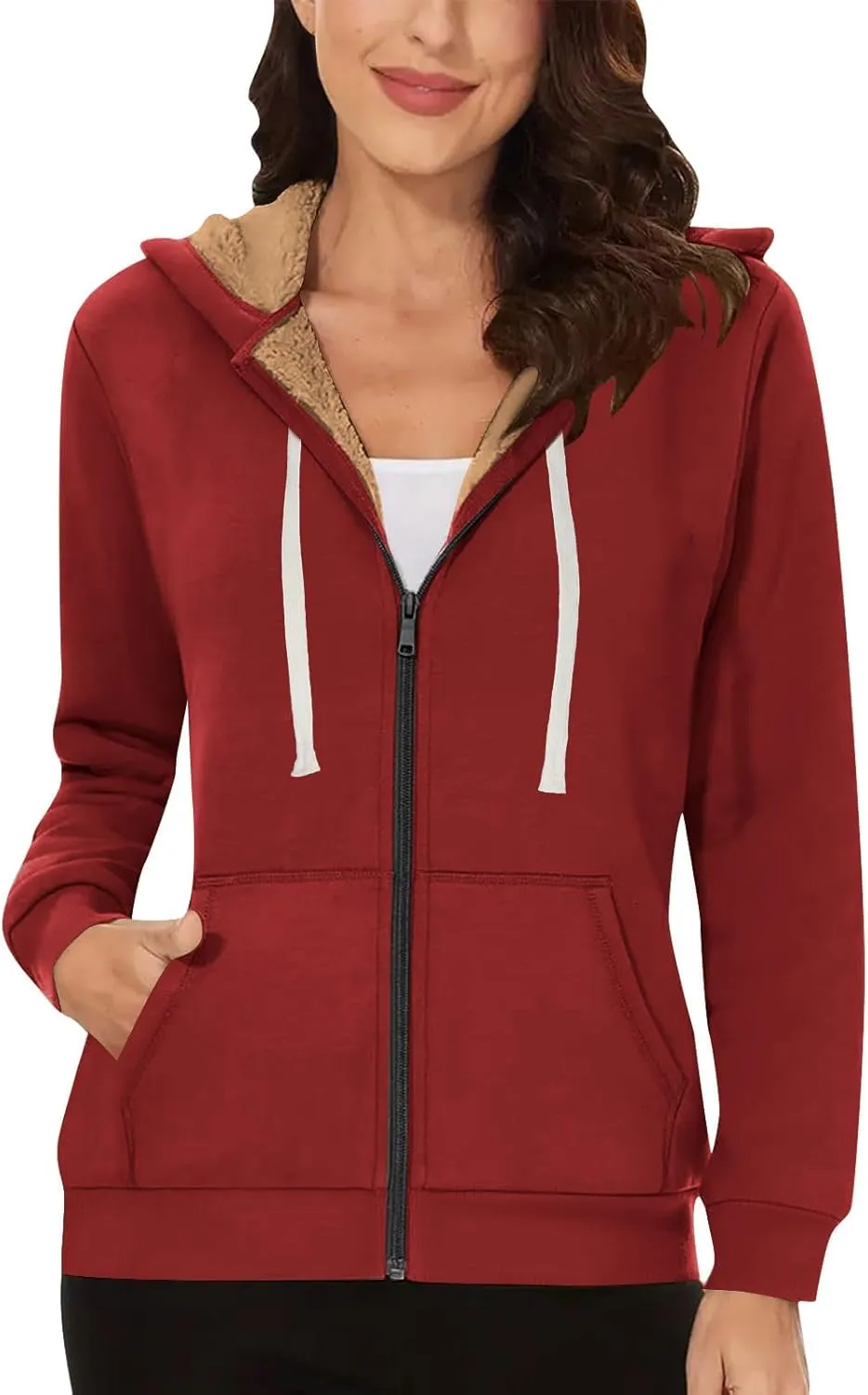 Womens Zipper Hoodies Warm Fleece Zip Jackets for Women Full Zip Up Sweatshirts Hoodie, Fleece Lined Jacket, Winter