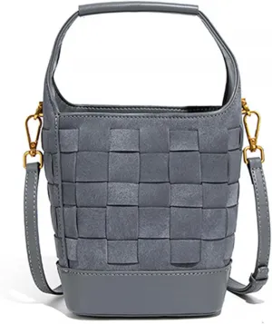 Woven Crossbody Bucket Bag for Women  Versatile Suede Shoulder Top-Handle Handbag with Detachable Pocket