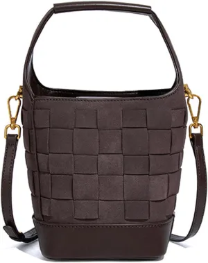 Woven Crossbody Bucket Bag for Women  Versatile Suede Shoulder Top-Handle Handbag with Detachable Pocket