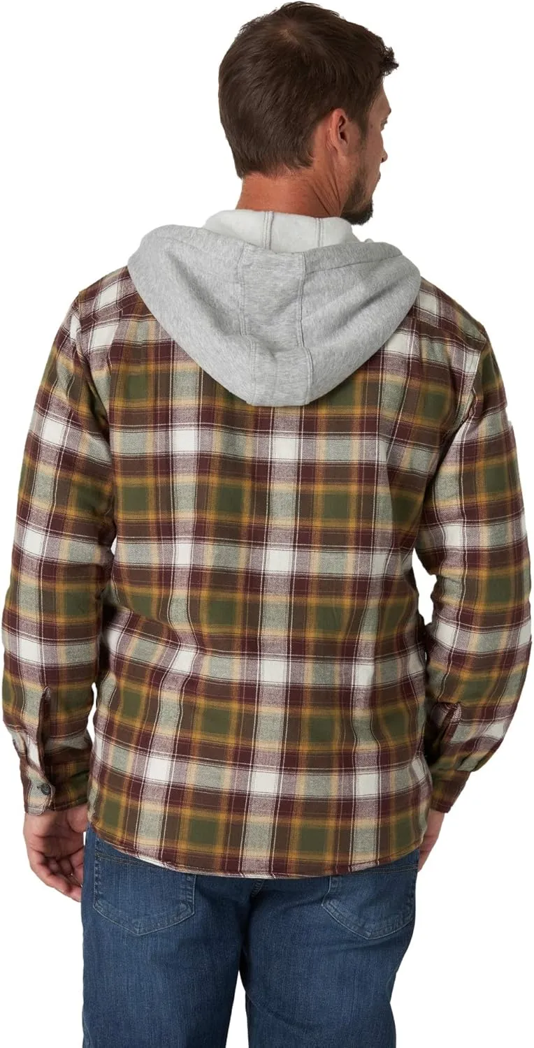 Wrangler Authentics Men's Long Sleeve Quilted Lined Flannel Shirt Jacket with Hood
