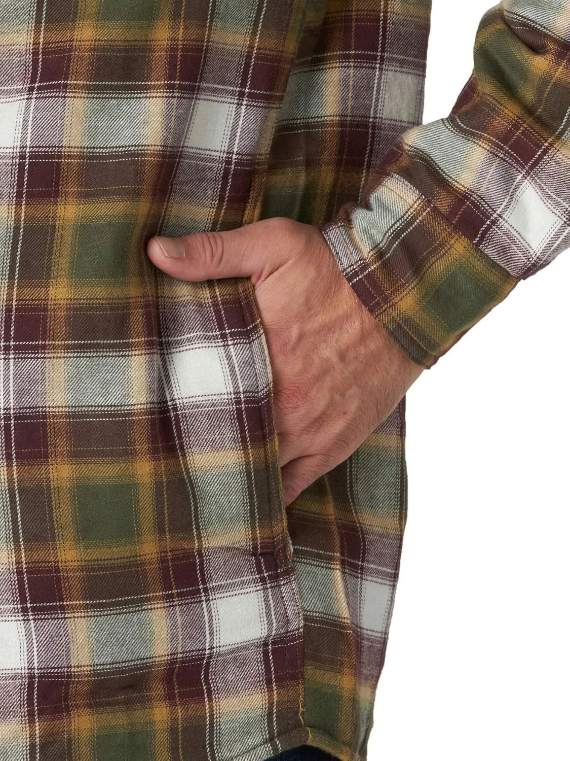 Wrangler Authentics Men's Long Sleeve Quilted Lined Flannel Shirt Jacket with Hood