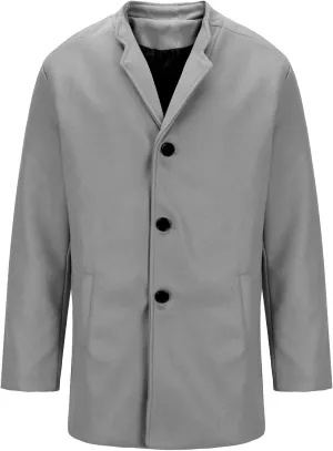 Xiaojmake Men's Trench Coat Slim Fit Mandarin Collar Wool Office Jacket Winter Warm Overcoat Solid Single Breasted Pea Coat
