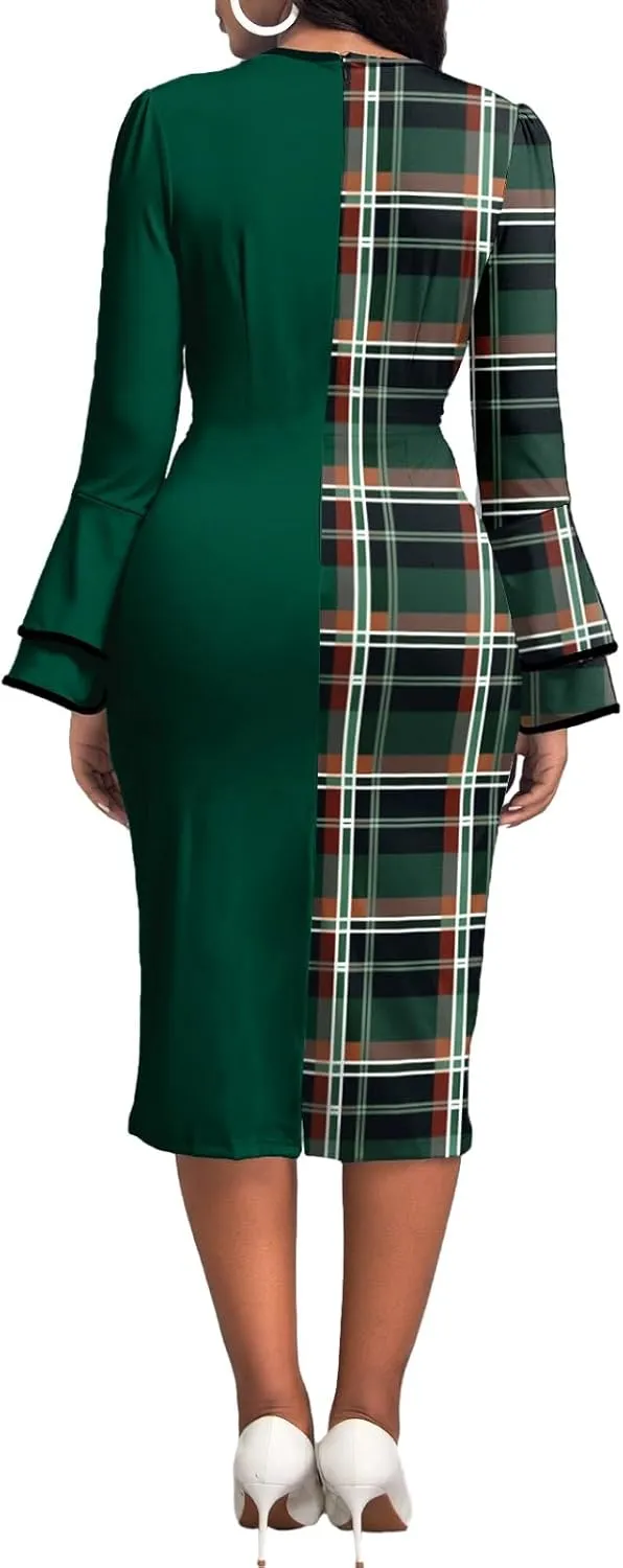 Xinlees Women's Bodycon Pencil Dress with Bell Sleeves Elegant and Versatile Casual Sheath Dress