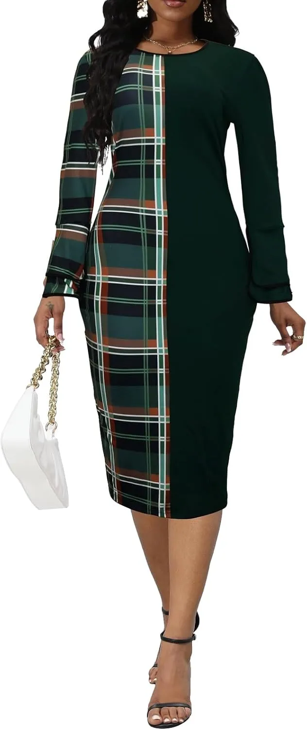 Xinlees Women's Bodycon Pencil Dress with Bell Sleeves Elegant and Versatile Casual Sheath Dress
