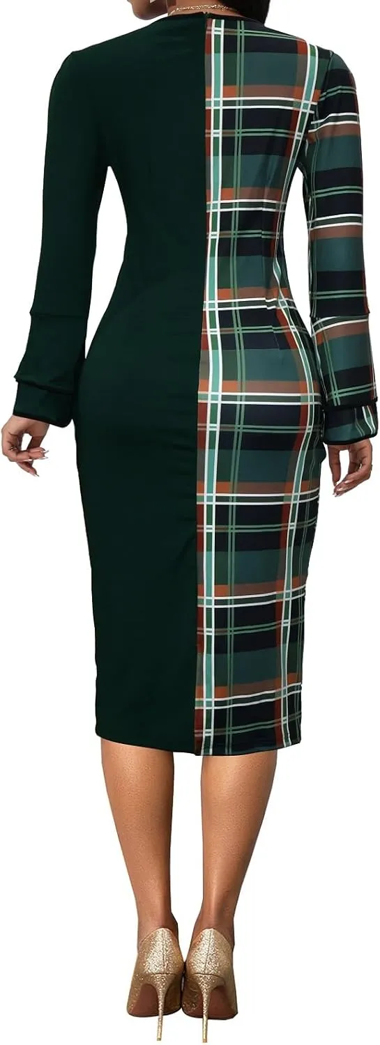 Xinlees Women's Bodycon Pencil Dress with Bell Sleeves Elegant and Versatile Casual Sheath Dress