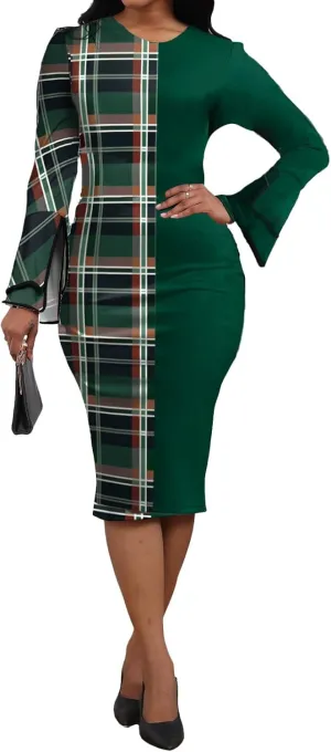 Xinlees Women's Bodycon Pencil Dress with Bell Sleeves Elegant and Versatile Casual Sheath Dress