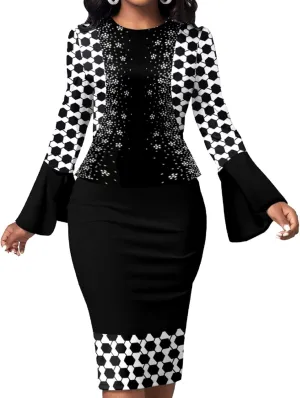 Xinlees Women's Bodycon Pencil Dress with Bell Sleeves Elegant and Versatile Casual Sheath Dress