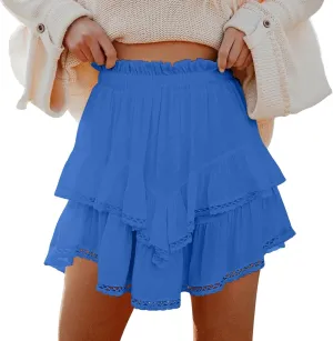 YFJRBR Womens Flowy Shorts High Waist Pleated Skirts Casual Boho Ruffle Tiered Skorts Cute Versatile Fashion