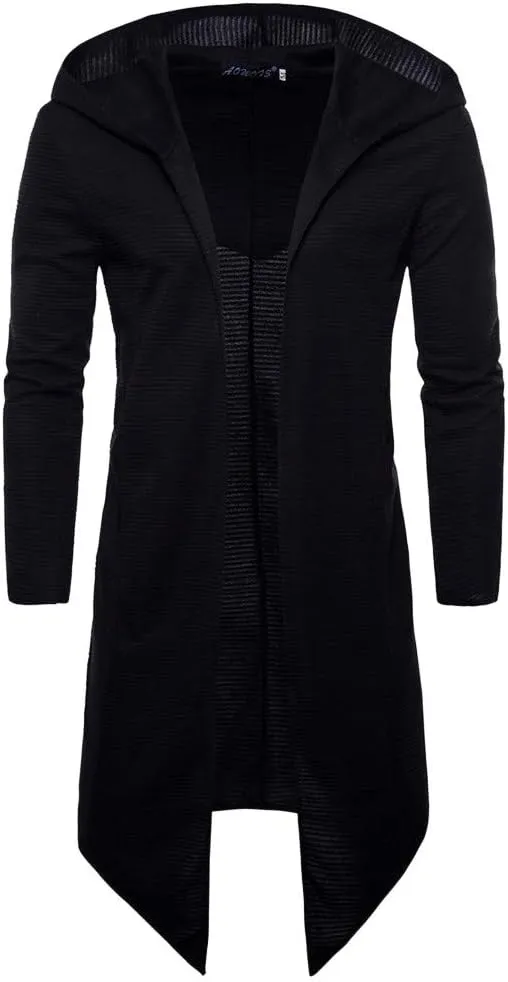 Ymosrh Men's Trench Coat Long Cardigan Jacket Coat With Hood Casual Fall Winter Coat Outwear, M-5XL