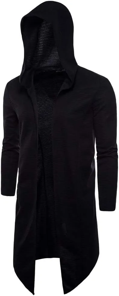 Ymosrh Men's Trench Coat Long Cardigan Jacket Coat With Hood Casual Fall Winter Coat Outwear, M-5XL