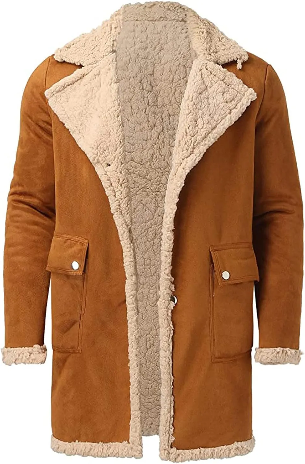 Ymosrh Men's Winter Trench Coat Sherpa Lined Pea Coat Business Casual Overcoat Long Jacket Coat, L-5XL