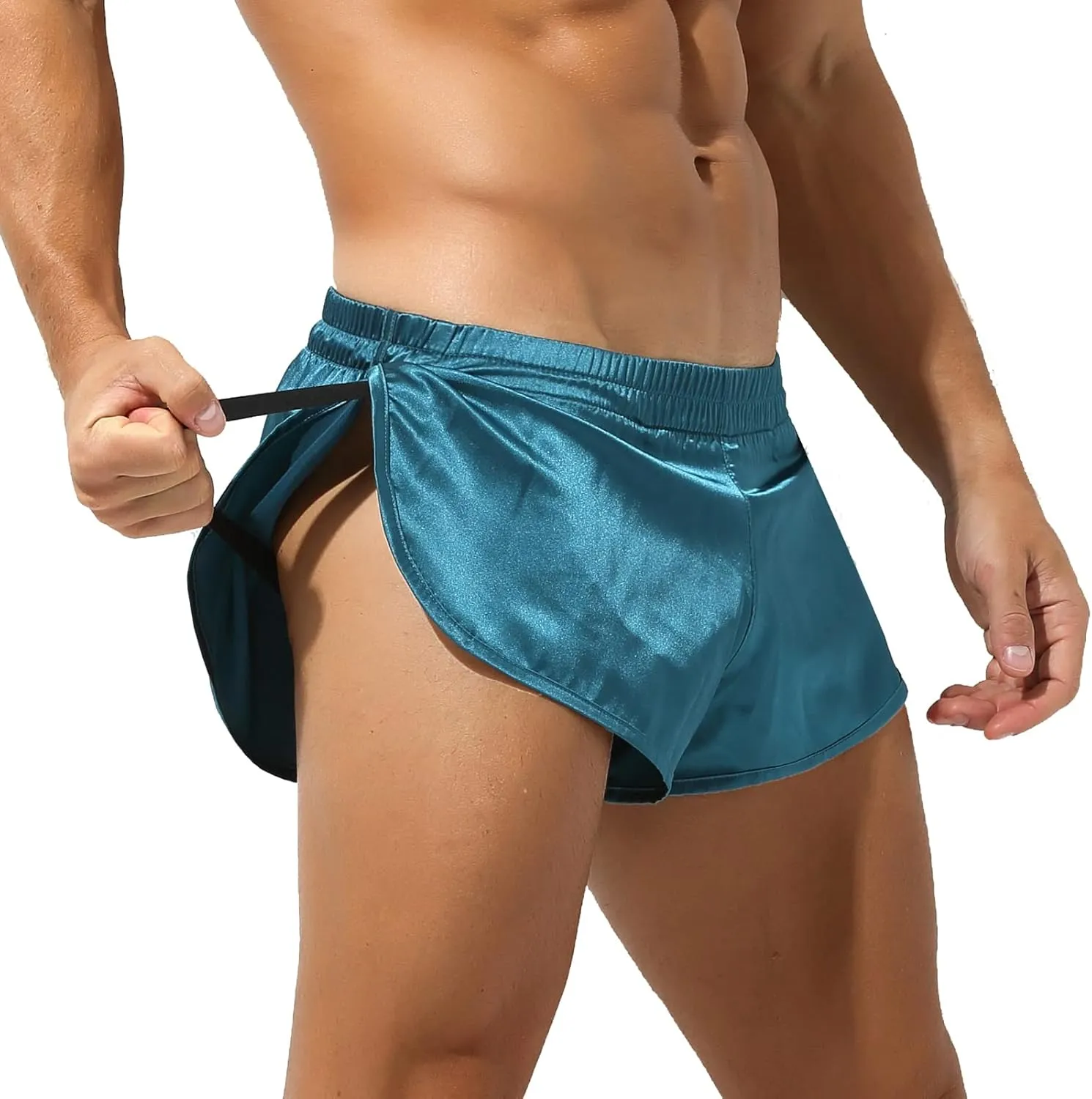 YUFEIDA Men's Athletic Supporters Silky Jockstrap Boxers Lightweight Active Shorts Large Side Split Satin Boxers