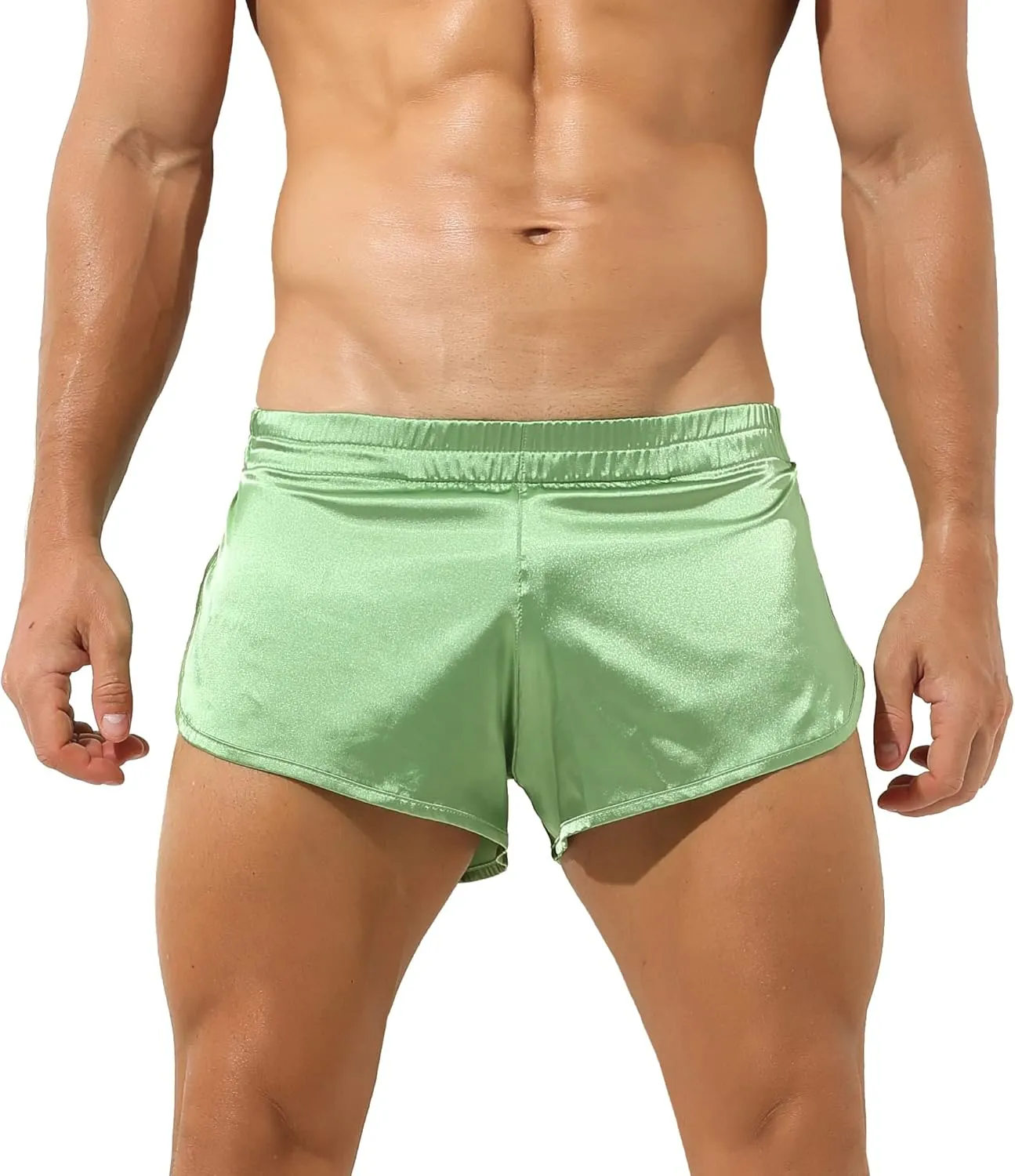 YUFEIDA Men's Athletic Supporters Silky Jockstrap Boxers Lightweight Active Shorts Large Side Split Satin Boxers