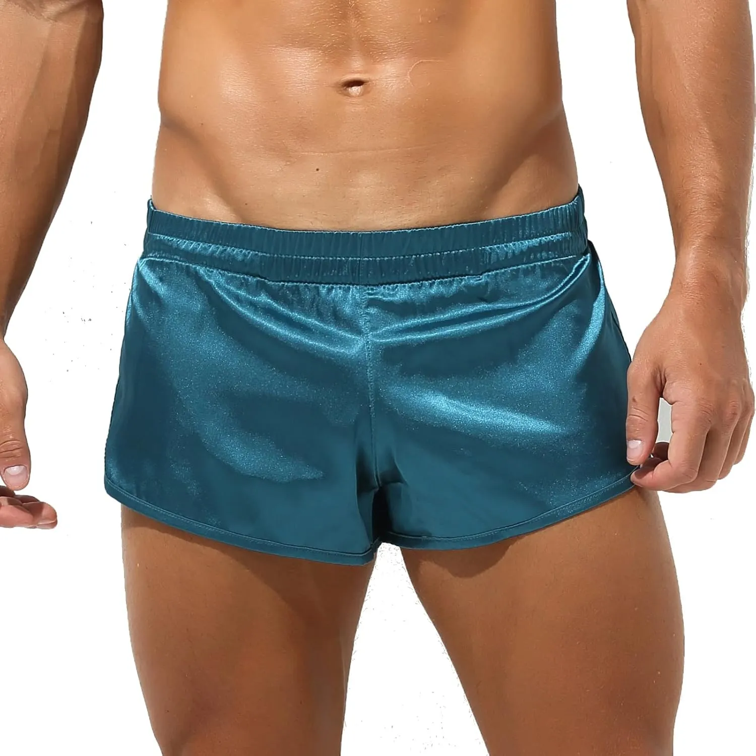 YUFEIDA Men's Athletic Supporters Silky Jockstrap Boxers Lightweight Active Shorts Large Side Split Satin Boxers
