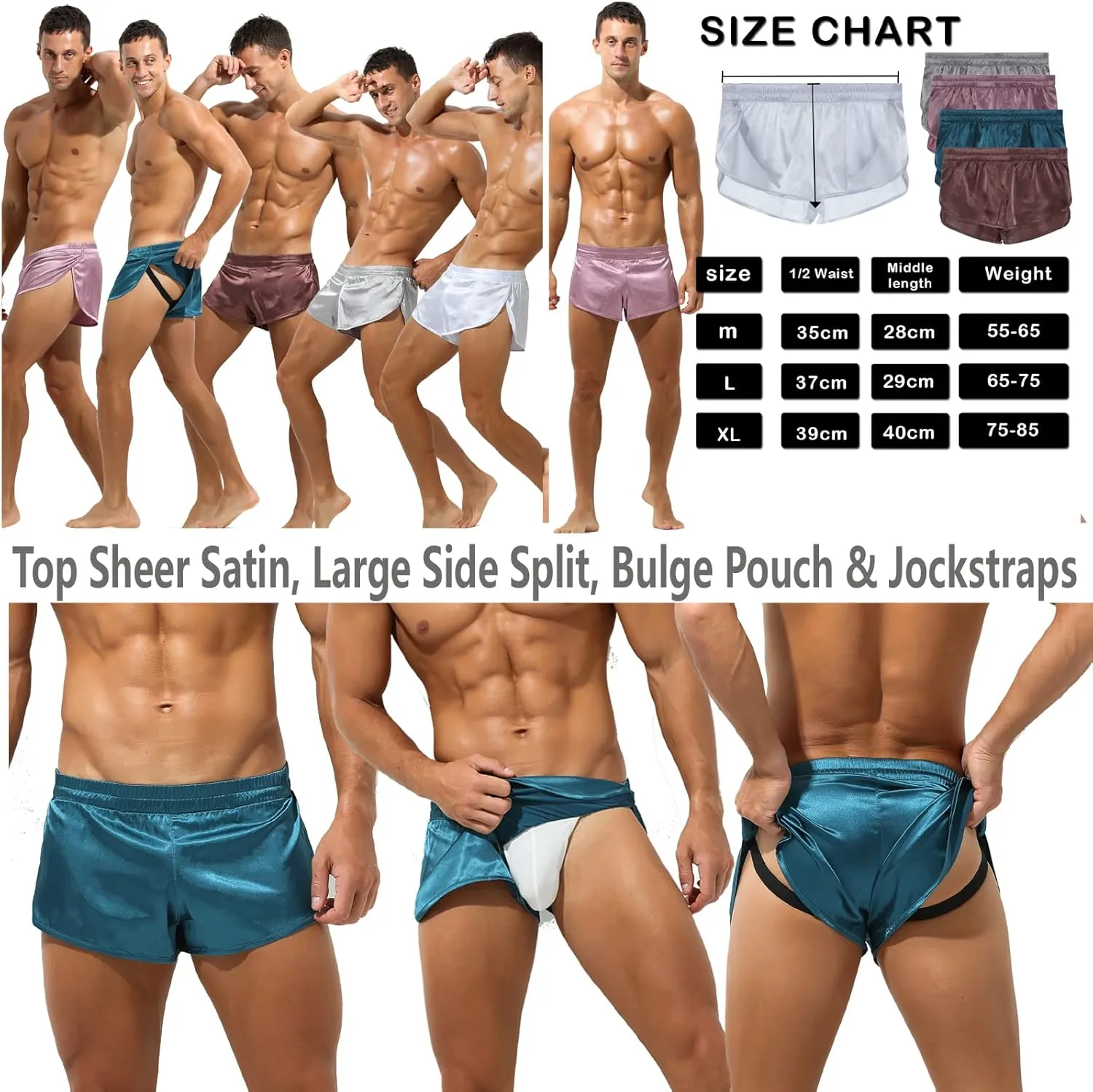 YUFEIDA Men's Athletic Supporters Silky Jockstrap Boxers Lightweight Active Shorts Large Side Split Satin Boxers