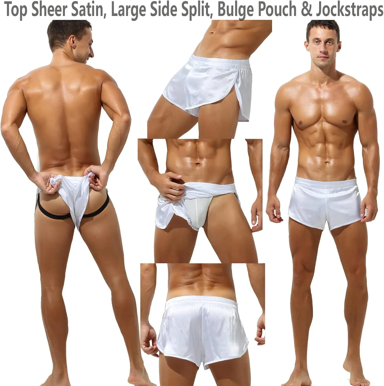 YUFEIDA Men's Athletic Supporters Silky Jockstrap Boxers Lightweight Active Shorts Large Side Split Satin Boxers