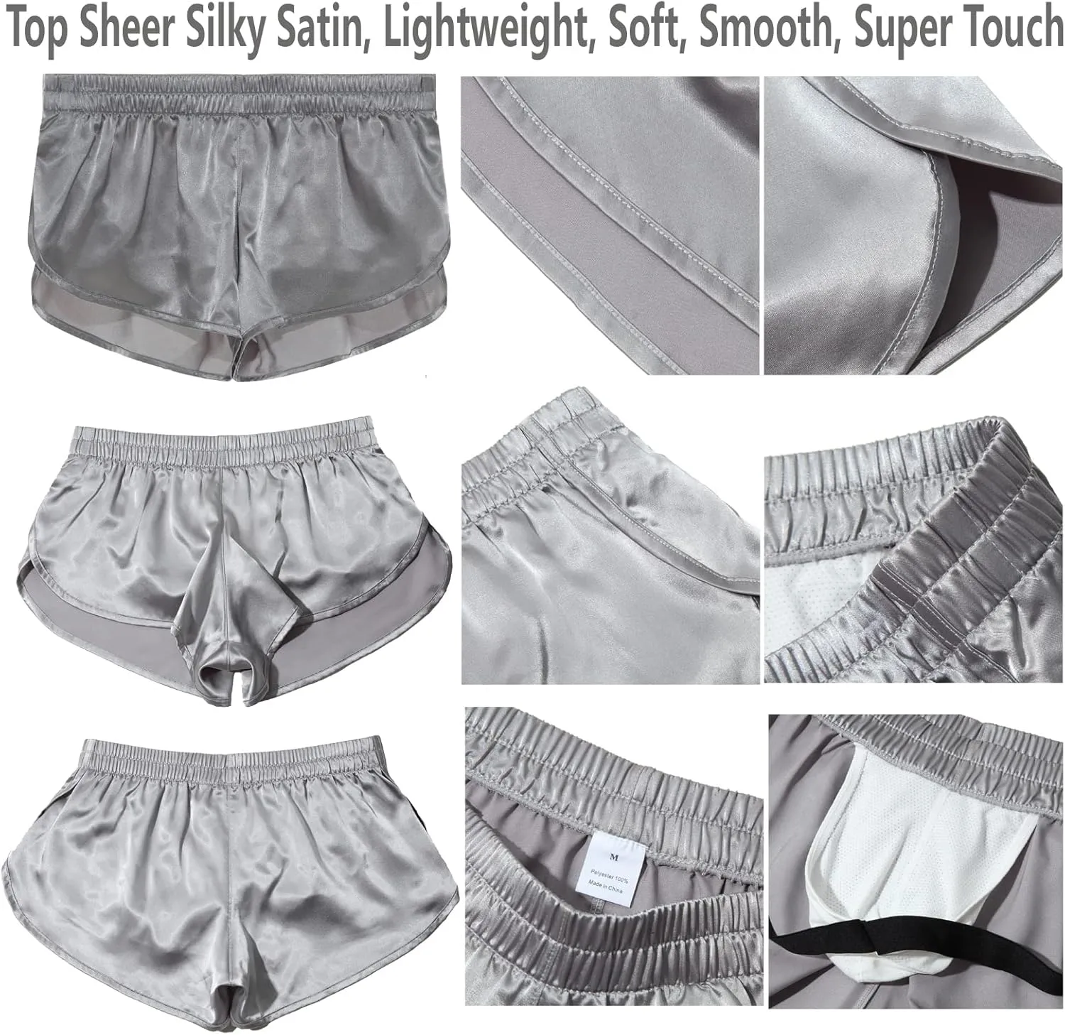 YUFEIDA Men's Athletic Supporters Silky Jockstrap Boxers Lightweight Active Shorts Large Side Split Satin Boxers