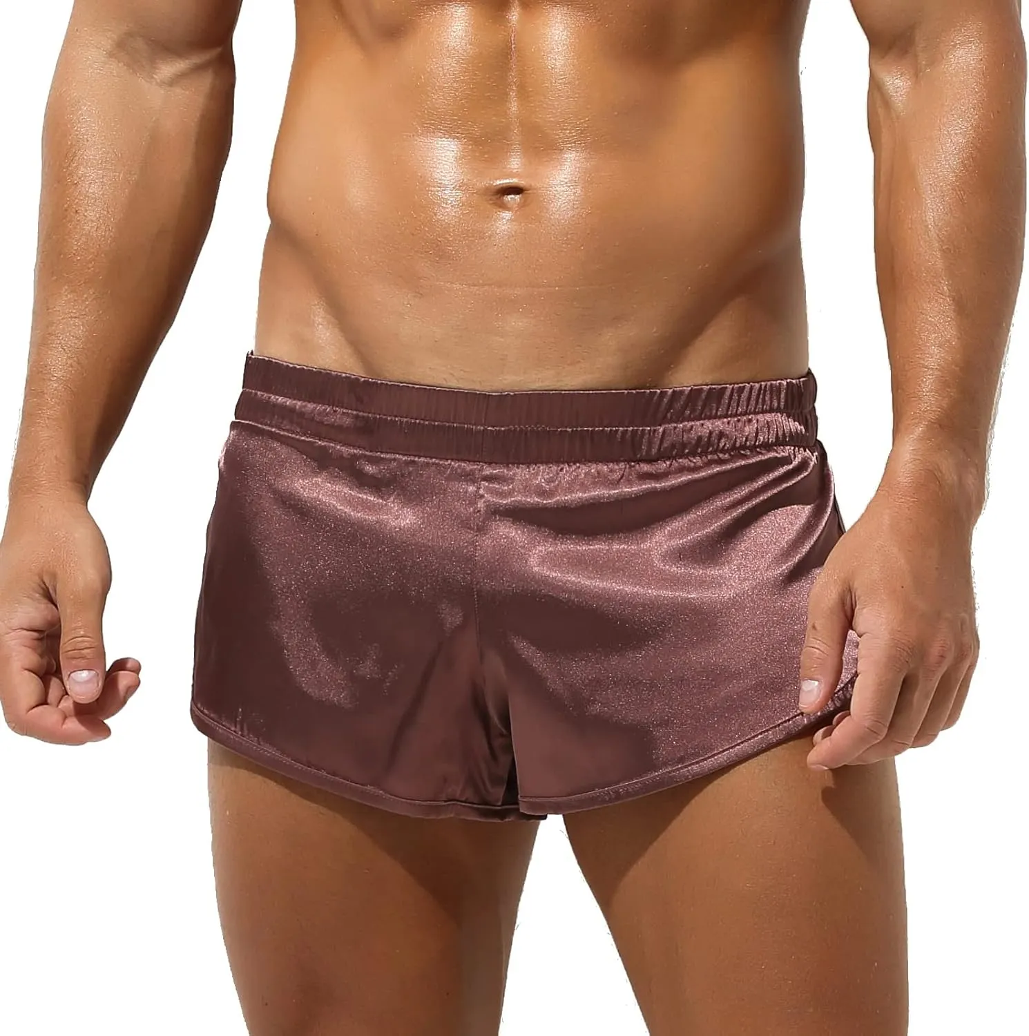 YUFEIDA Men's Athletic Supporters Silky Jockstrap Boxers Lightweight Active Shorts Large Side Split Satin Boxers
