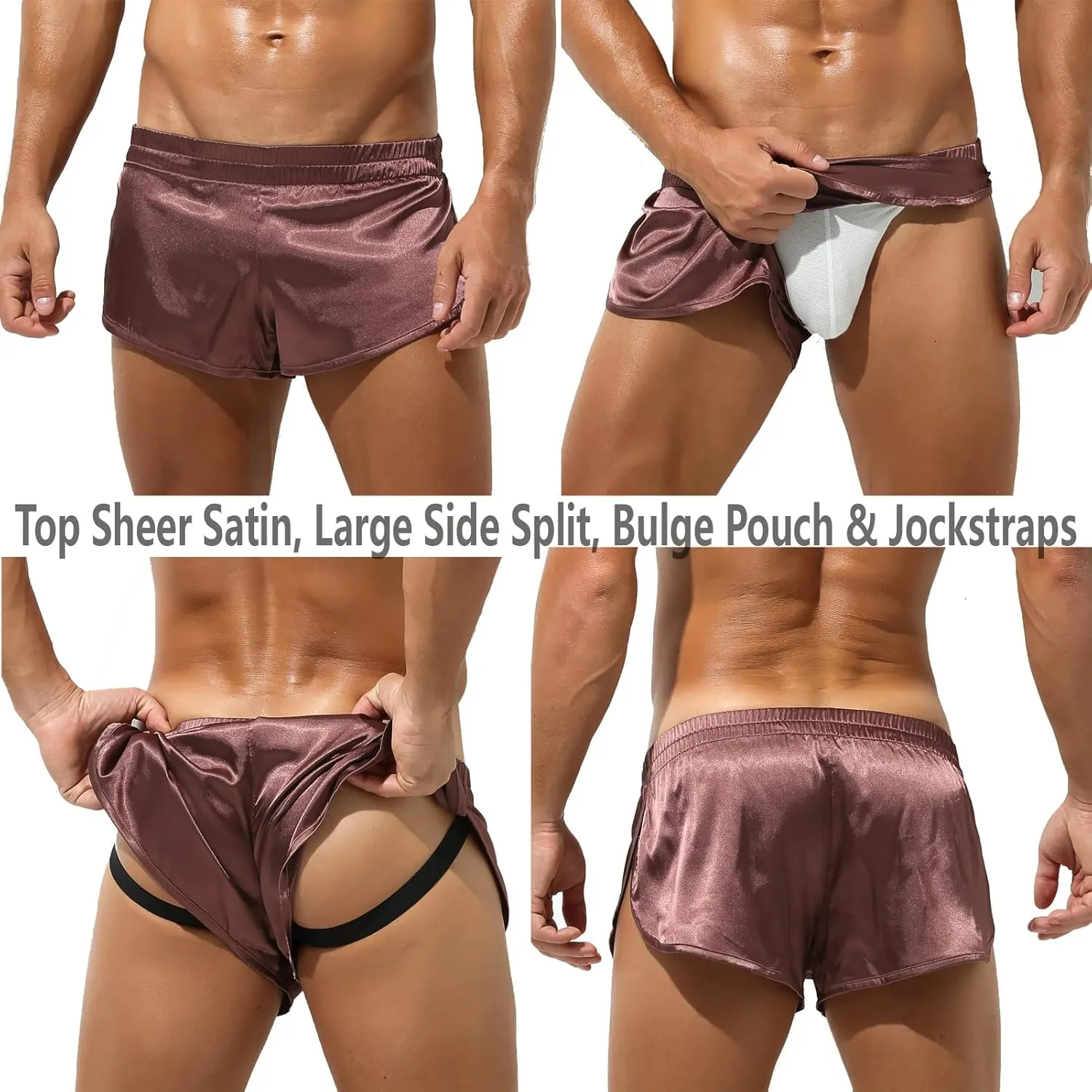 YUFEIDA Men's Athletic Supporters Silky Jockstrap Boxers Lightweight Active Shorts Large Side Split Satin Boxers