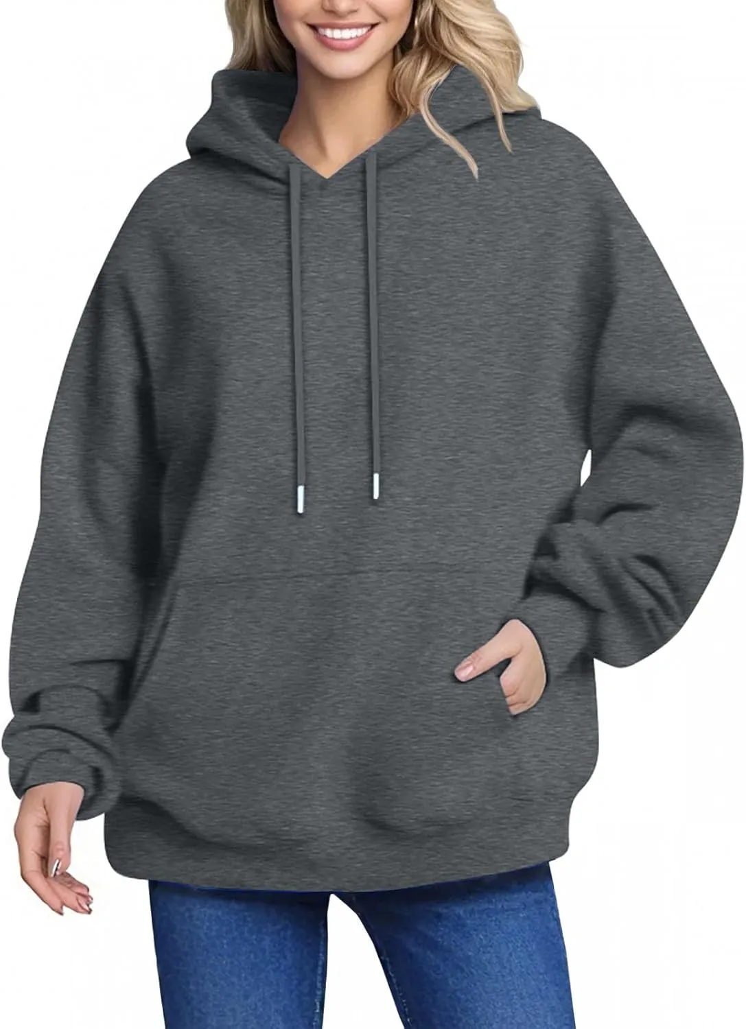 YUTANRAL Hoodies for Women Trendy Solid Color Long Sleeve Tops Womens Fashion Oversized Sweatshirt Pullover With Pocket