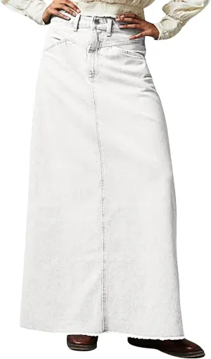 YUTANRAL Long Denim Skirt for Women Trendy Casual A-Line Maxi Skirt High Waisted Jean Skirt with Pockets