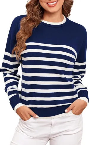 ZAFUL Women's Crewneck Sweaters Striped Colorblock Casual Pullover 2024 Fall Ribbed Knit Tops