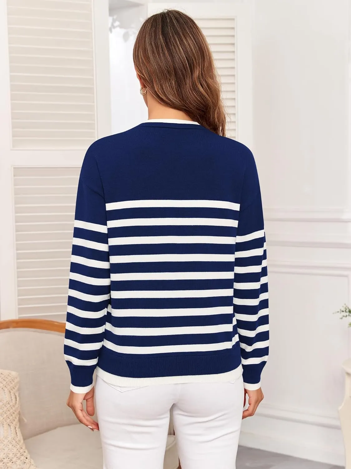 ZAFUL Women's Crewneck Sweaters Striped Colorblock Casual Pullover 2024 Fall Ribbed Knit Tops