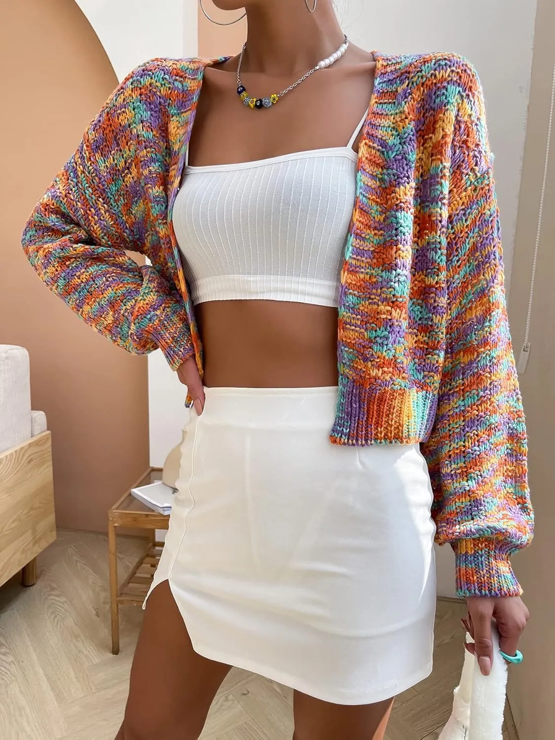 ZAFUL Women's V Neck Ribbed Button Up Cardigan Solid Knitwear Long Sleeve Surplice Crop Tops Sweaters