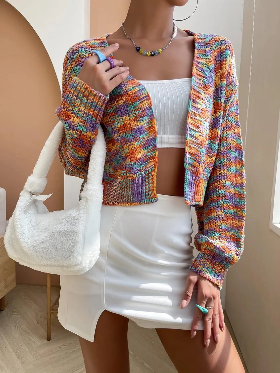 ZAFUL Women's V Neck Ribbed Button Up Cardigan Solid Knitwear Long Sleeve Surplice Crop Tops Sweaters