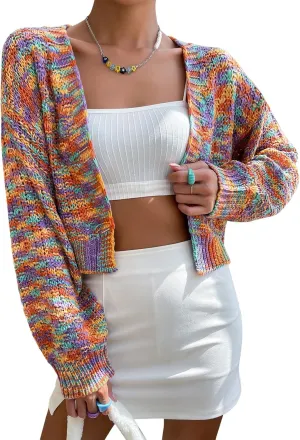 ZAFUL Women's V Neck Ribbed Button Up Cardigan Solid Knitwear Long Sleeve Surplice Crop Tops Sweaters