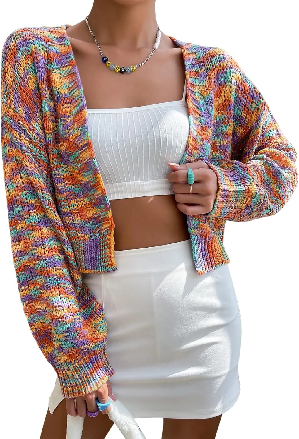 ZAFUL Women's V Neck Ribbed Button Up Cardigan Solid Knitwear Long Sleeve Surplice Crop Tops Sweaters