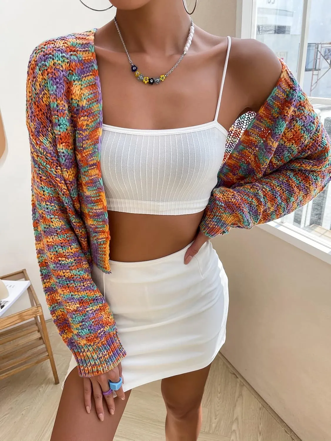 ZAFUL Women's V Neck Ribbed Button Up Cardigan Solid Knitwear Long Sleeve Surplice Crop Tops Sweaters