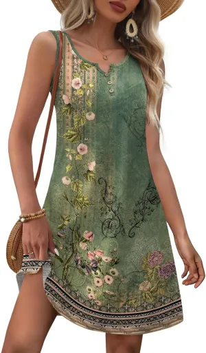 Zeagoo Womens Summer Dresses V Neck Sleeveless Sundresses Boho Beach Dress with Pockets A Line Tshirt Tank Dress