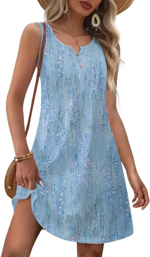 Zeagoo Womens Summer Dresses V Neck Sleeveless Sundresses Boho Beach Dress with Pockets A Line Tshirt Tank Dress