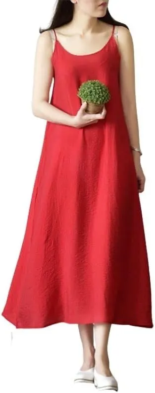 ZEEREE Women's Cotton Silk Full Slips Dress Long Under Dress Nightgowns Camisole Slip Dress Chemise Cami Dress Petticoat